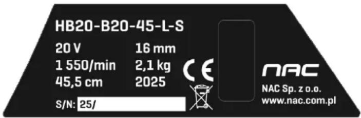 NAC HB20-B20-45-L-S - DANE TECHNICZNE - 2