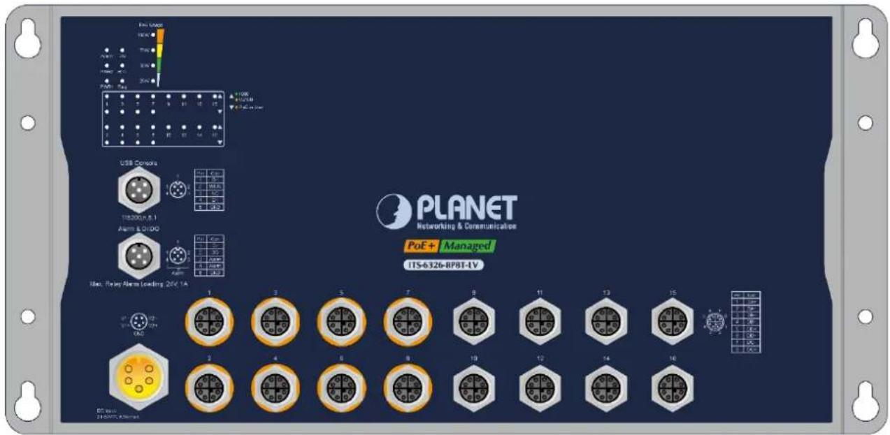 PLANET Networking & Communication PoE+ Managed ITS-6326-RPBT-1V USB Console USB 2000x 8.1 Alarm & QILOG Max. Reset Alarm Loading 24V 1A DC bus Networks, Internet