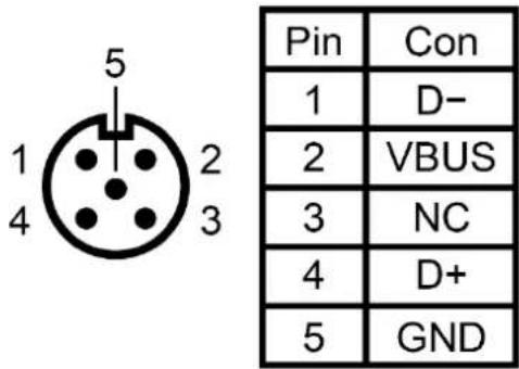 Pin Con 1 D- 2 VBUS 3 NC 4 D+ 5 GND