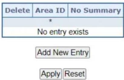 Delete Area ID No Summary * No entry exists Add New Entry Apply Reset