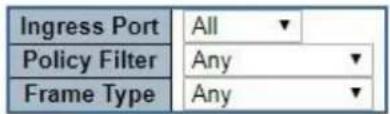 Ingress Port Policy Filter Frame Type All ▼ Any ▼ Any ▼