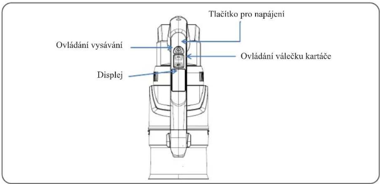 Tlačítko pro napájení Ovládání vysávání Ovládání válečku kartáče Displej