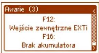 Awarie (3) F12: Wejście zewnętrzne EXTi F16: Brak akumulatora