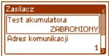 Zasilacz Test akumulatora ZABRONIONY Adres komunikacji 1