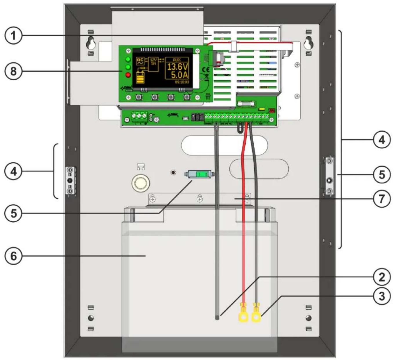 PULSAR HPSG3-12V10A-E-LCD - Opis elementów i zacisków zasilacza. - 2