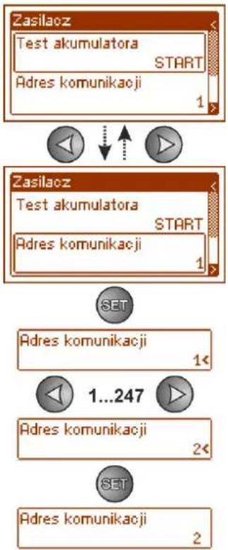 PULSAR HPSG3-12V10A-E-LCD - Ustawienie adresu komunikacji. - 2