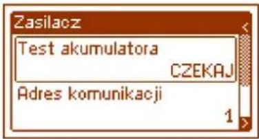 Zasilacz Test akumulatora CZEKAJ Adres komunikacji 1