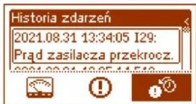 Historia zdarzeń 2021.08.31 13:34:05 I29: Prąd zasilacza przekrocz.