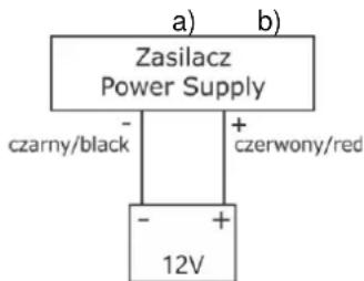 a) b) Zasilacz Power Supply - + czarny/black + czerwony/red - + 12V