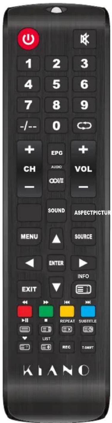 1 2 3 4 5 6 7 8 9 -/- 0 + EPG + CH AUDIO VOL — SOUND ASPECTPICTUR MENU SOURCE ENTER INFO EXIT REPEAT SUBTITLE LIST REC T-SMIFT KIANO