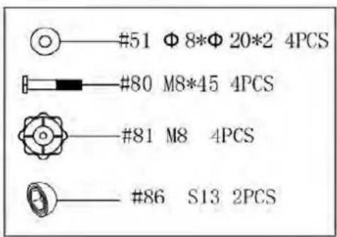 #51 Φ 8*Φ 20*2 4PCS #80 M8*45 4PCS #81 M8 4PCS #86 S13 2PCS