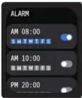 ALARM AM 08:00 SMTWTF5 AM 10:00 SMTWTF5 PM 20:00