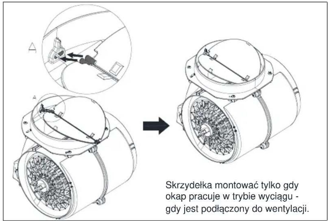 A A Skrzydełka montować tylko gdy okap pracuje w trybie wyciągu - gdy jest podłączony do wentylacji.