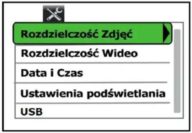 Rozdzielczość Zdjęć Rozdzielczość Wideo Data i Czas Ustawienia podświetlania USB