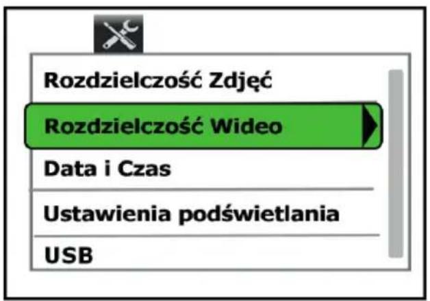 Rozdzielczość Zdjęć Rozdzielczość Wideo Data i Czas Ustawienia podświetlania USB
