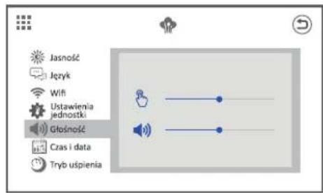 Jasność Jęryk Wifi Ustawienia jednostki Głośność Czas i data Tryb uśpienia
