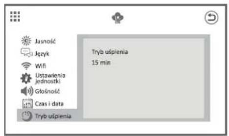 Jasność Język Wifi Ustawienia jednostki Głośność Czas i data Tryb uśpienia Tryb uśpienia 15 min