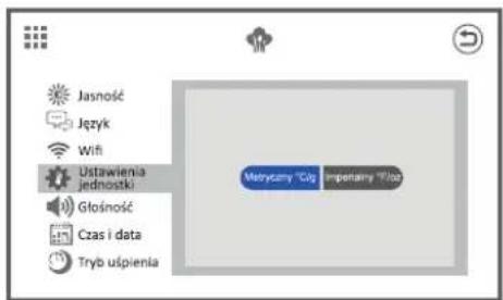 Jasność Język WiFi Ustawienia jednostki Głośność Czas i data Tryb uśpienia Matycany "Cig" impetryny "Plaz