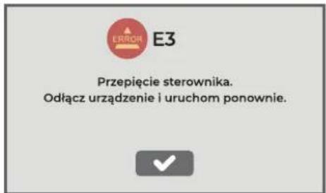E3 Przepięcie sterownika. Odłącz urządzenie i uruchom ponownie.