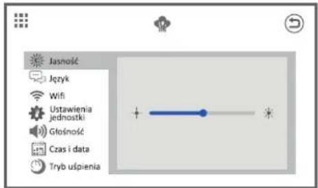 Jasność Język Wifi Ustawienia jednostki Głośność Czas i data Tryb uśpienia