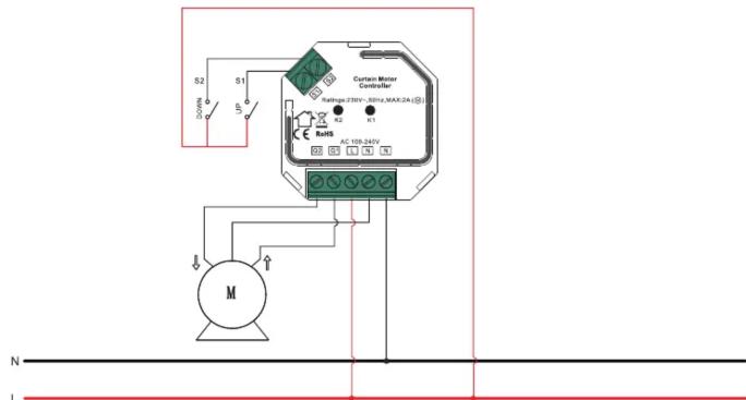S2 S1 DOWN S S1 Curtiss Motor Controller Rattiss 230V - 80mA MAX:2A (S) K2 K1 RattS KC 158-265V M N L