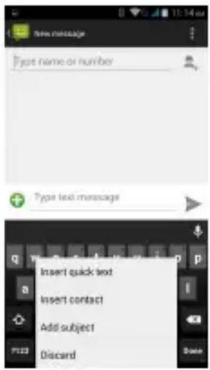 Type name or number Type text message Insert quick text Insert contact Add subject Discard