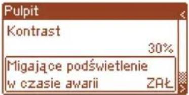 Pulpit Kontrast 30% Migające podświetlenie w czasie awarii ZAŁ