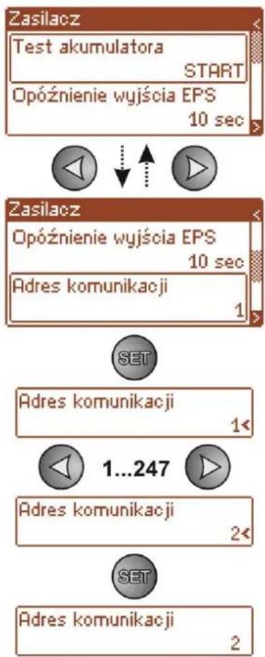 PULSAR EN54C-5A40LCD - Ustawienie adresu komunikacji - dotyczy współpracy z interfejsem. - 2