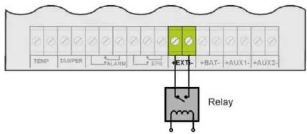 TEMP TAMPER PALARM EPS EXT-+BAT-+AUX1-+AUX2- Relay