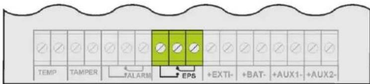 TEMP TAMPER +ALARM EPS +EXTI- +BAT- +AUX1- +AUX2-