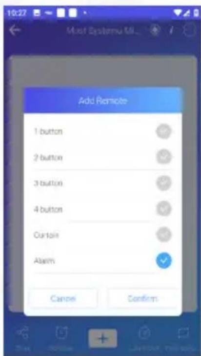 Add Remote 1 button 2 button 3 button 4 button Custain Alarm Cancel Confirm