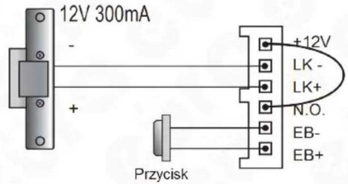 12V 300mA + - +12V LK- LK+ N.O. EB- EB+ Przycisk