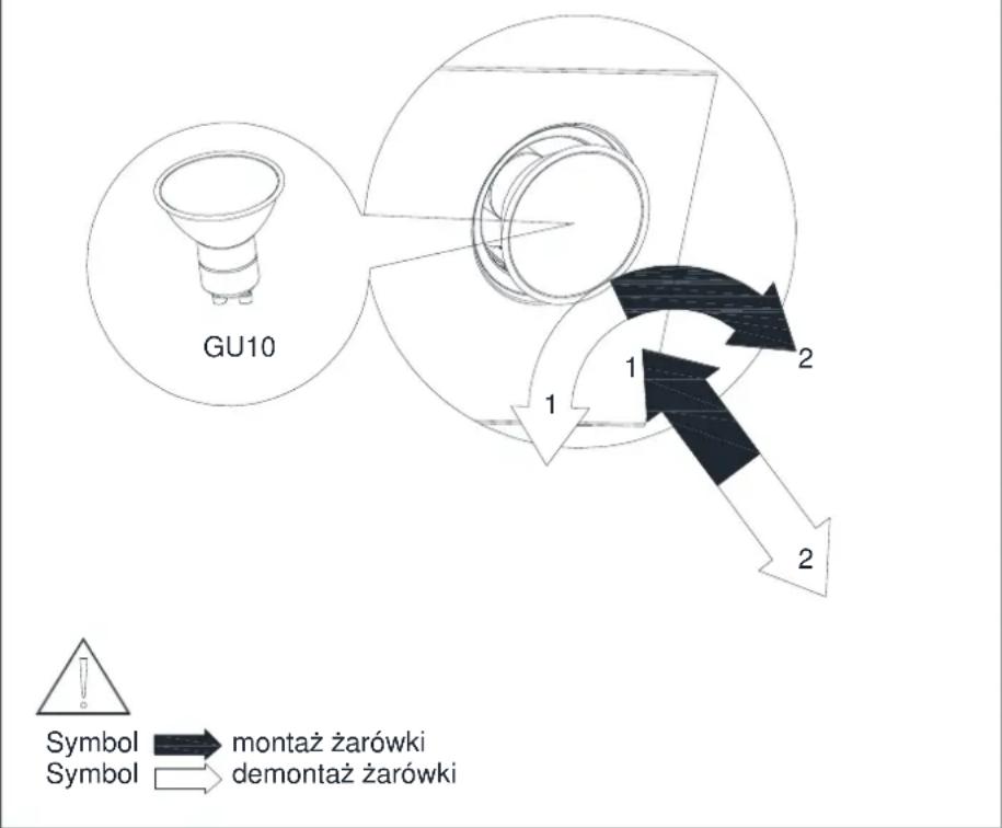 GU10 Symbol → montaż żarówki Symbol → demontaż żarówki