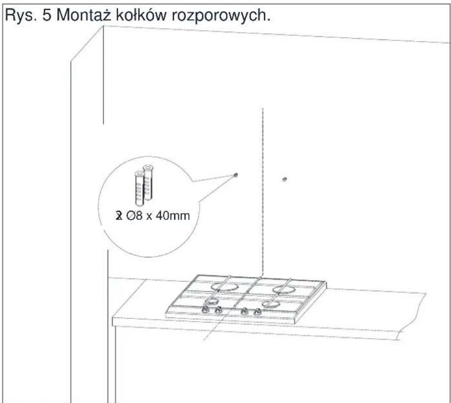 Rys. 5 Montaż kołków rozporowych. 2 Ø8 x 40mm