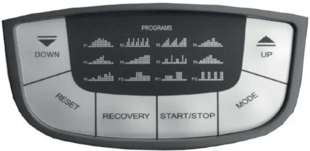 PROGRAMS P1 P2 P3 P4 P5 P6 P7 P8 P9 P10 P11 P12 UP RESET RECOVERY START/STOP MODE