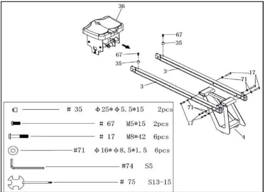 36 67 35 67 35 3 17 71 3 35 φ25*φ5.5*15 2pcs 67 M5*15 2pcs 17 M8*42 6pcs #71 φ16*φ8.5*1.5 6pcs #74 S5 75 S13-15