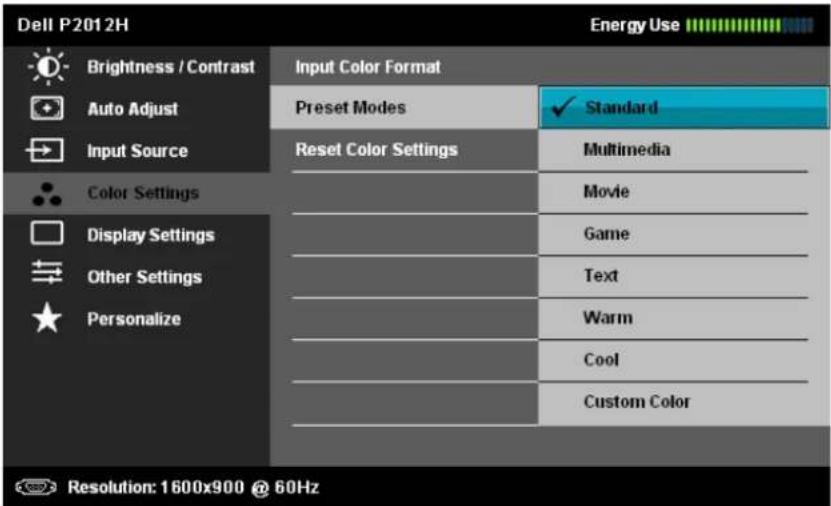 DELL P2012H - Preset Modes - 1