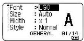 Font :LGO Size :Auto Width :x 1 Style :Normal GENERAL 01/14