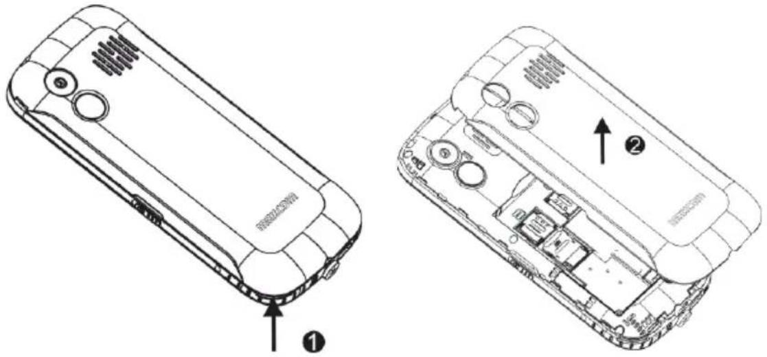 MaxCom MM443 - Zdejmowanie pokrywy baterii - 1
