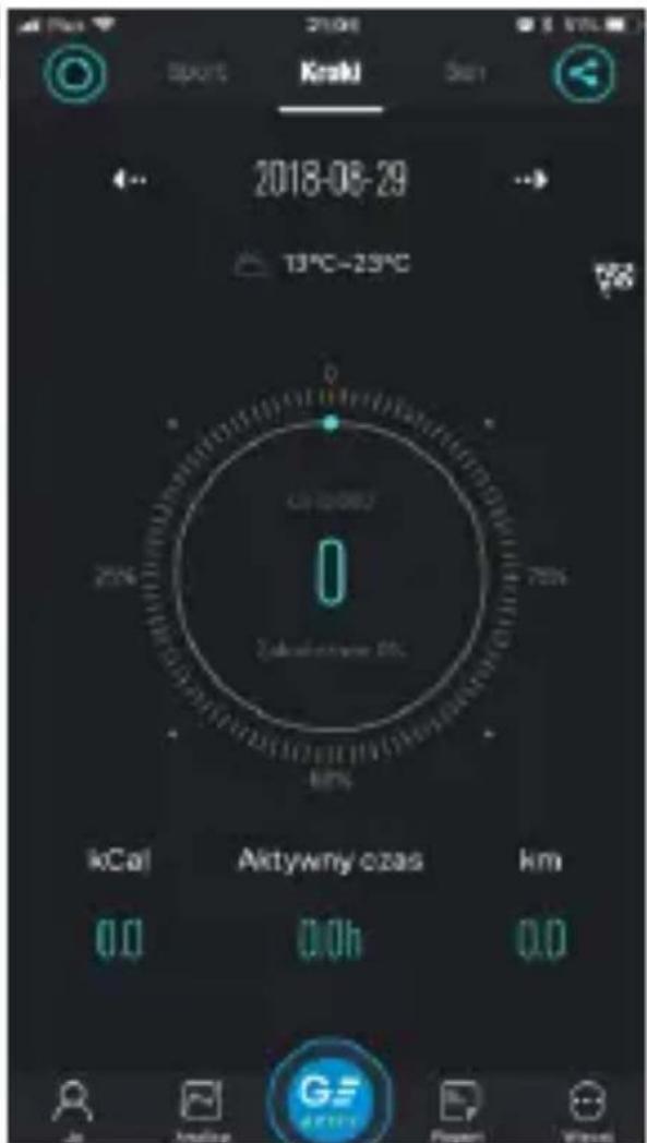 2018-06-29 13°C~25°C 0 0 70% 0kCal Aktywny czas km 0.0 0.0h 0.0 G