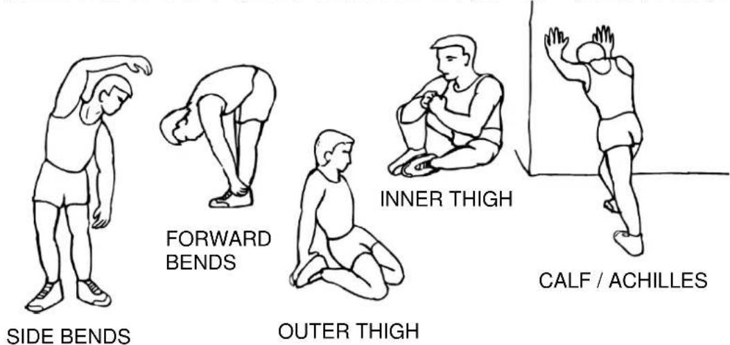 SIDE BENDS FORWARD BENDS OUTER THIGH INNER THIGH CALF / ACHILLES