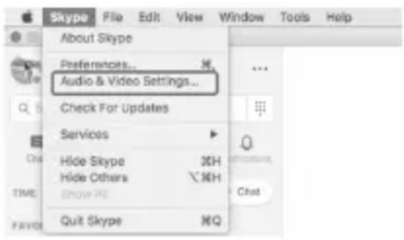 Skype File Edit View Window Tools Help About Skype Preferences... Audio & Video Settings... Check For Updates Services Hide Skype Hide Others Show All Quit Skype HQ