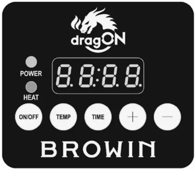 dragON POWER 8.8:8.8. HEAT ON/OFF TEMP TIME + - BROWIN