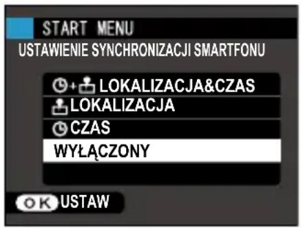 START MENU USTAWIENIE SYNCHRONIZACJI SMARTFONU + LOKALIZACJA&CZAS LOKALIZACJA CZAS WYŁĄCZONY OK USTAW