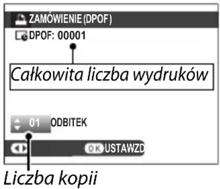 ZAMÓWIENIE (DPOF) DPOF: 00001 Całkowita liczba wydruków 01 ODBITEK USTAWZD Liczba kopii