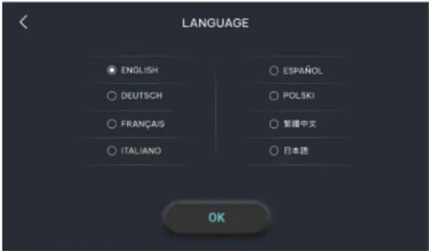 LANGUAGE ENGLISH DEUTSCH FRANÇAIS ITALIANO ESPAÑOL POLSKI 繁體中文 日本語 OK