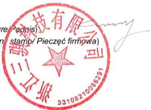 ere/Podpis) stamp/ Pieczęć firmowa) 浙江 三十三 可