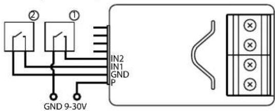 ② ① IN2 IN1 GND P GND 9-30V