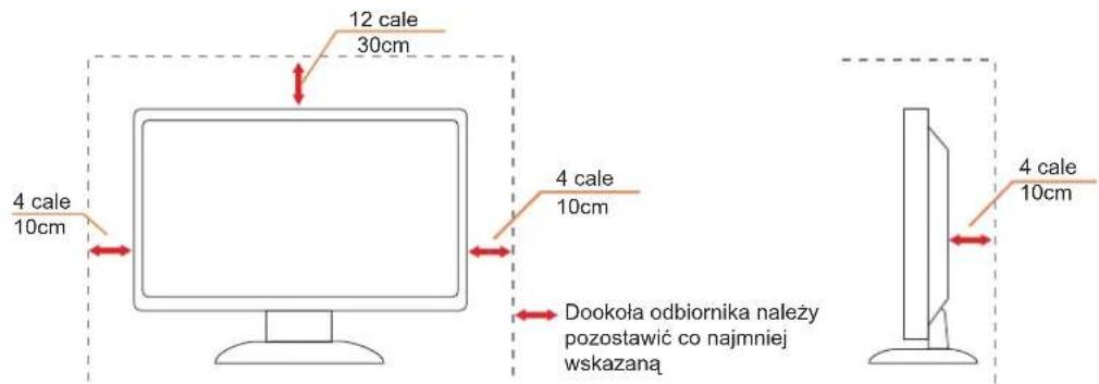 12 cale 30cm 4 cale 10cm 4 cale 10cm Dookola odbiornika należy pozostawić co najmniej wskazaną 4 cale 10cm