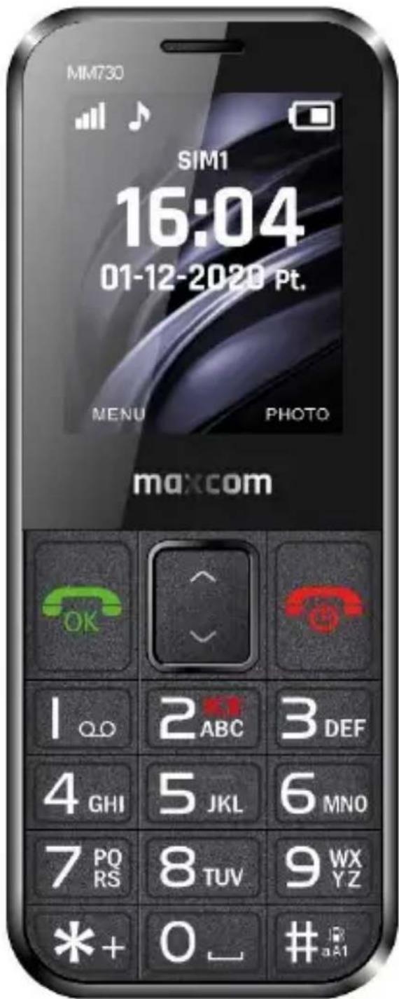 MM730 SIM1 16:04 01-12-2020 Pt. MENU PHOTO maxcom OK ABC DEF GHI JKL MNO PQ RS TUV WX YZ *+ 0 #aA1